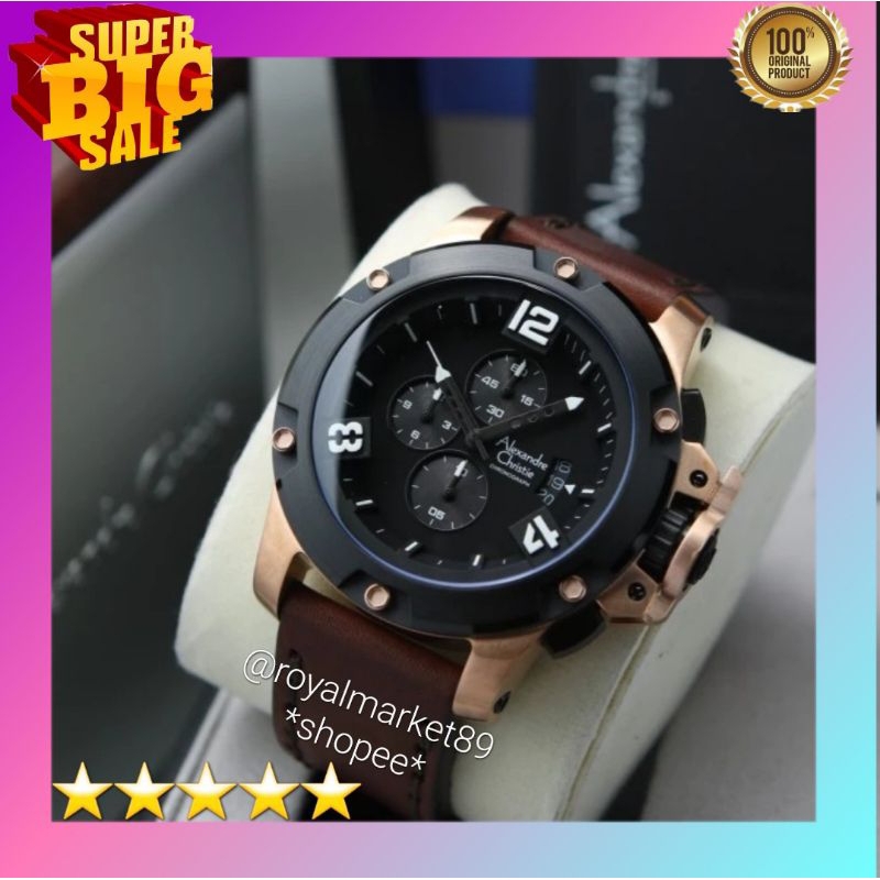 [PILIHAN WARNA LAIN GESER FOTONYA] ORI JAM TANGAN PRIA ALEXANDRE CHRISTIE MURAH KULIT STRAP ARLOJI W