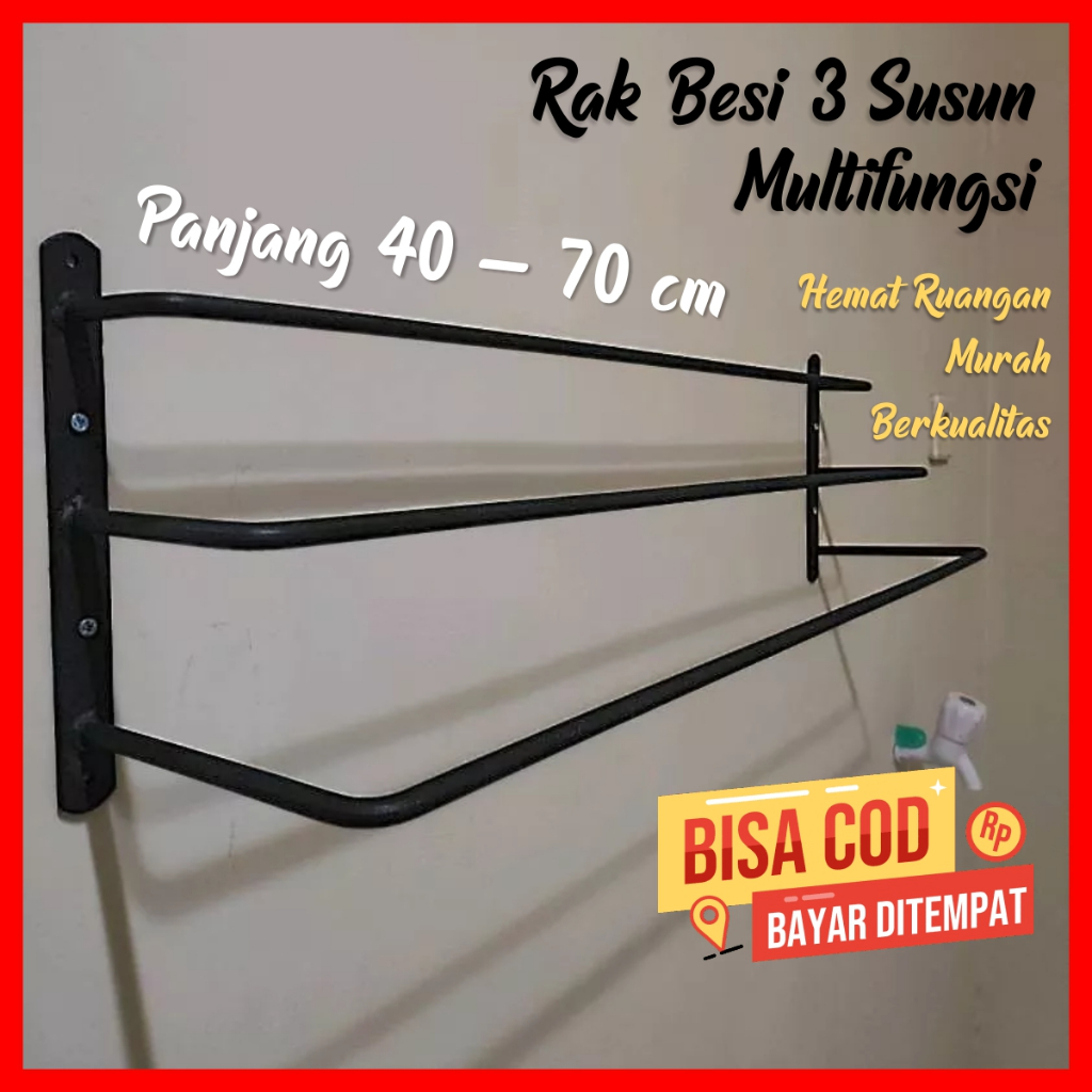 Rak Besi 3 Tingkat Termurah untuk Hanger Baju Pakaian Handuk | Gantungan Rak 3 Susun Baju Handuk Tem
