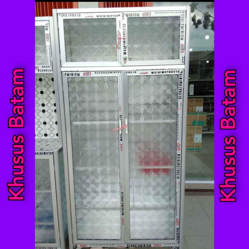 Rak piring 2pintu keramik-full kaca polos daimond/lemari piring /lemari dapur [KHUSUS BATAM]