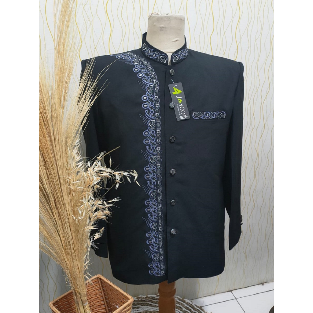 Jasko Hitam Wool Novus Jas Koko Pria Dewasa Bordir Motif Sorban Batik Terbaru JT23 Merek Jasco Tasik