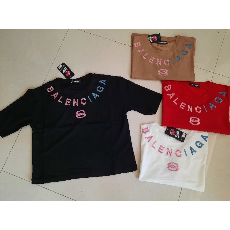 Kaos Wanita Import Bordir Crop