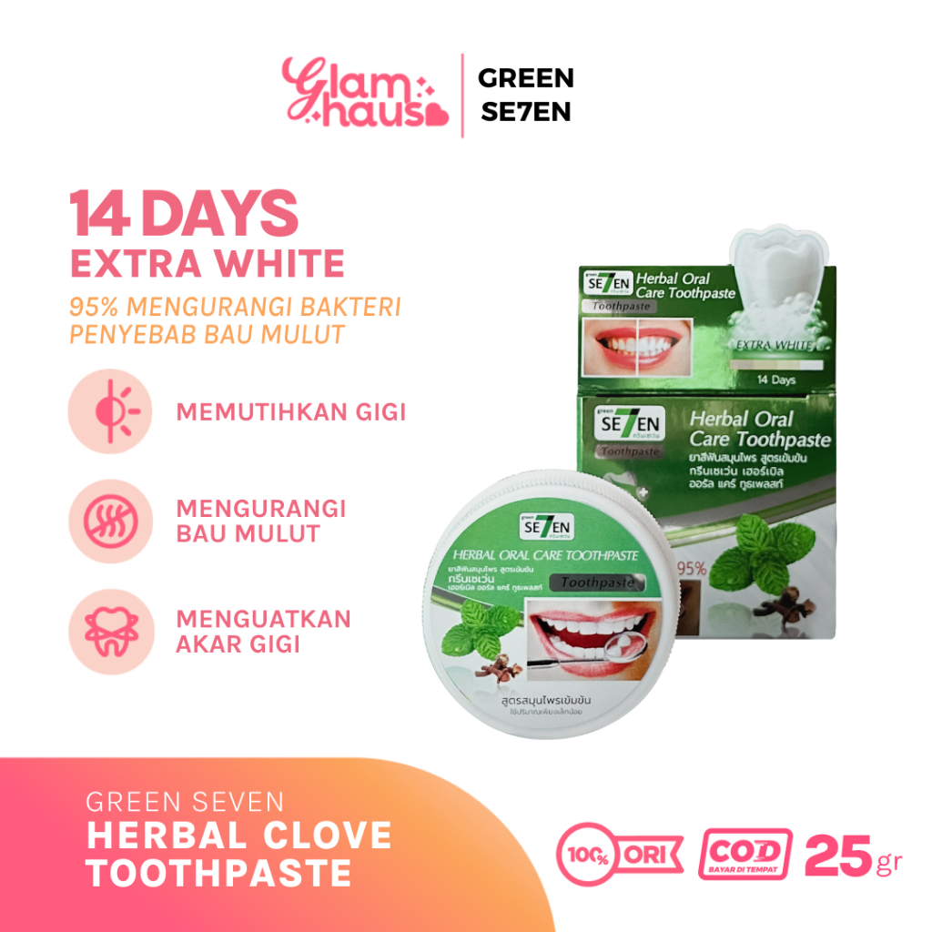 Green Se7en Seven Herbal Clove Whitening Toothpaste | Pasta Herbal Pemutih Pencerah Perawatan Gigi