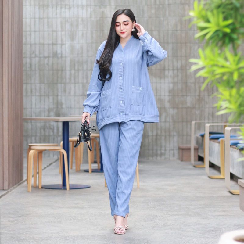 ONE SET AEMMA SETELAN HORNET JUMBO LD 120 RAJUT KNIT PREMIUM / SETELAN CELANA PANJANG LENGAN PANJANG