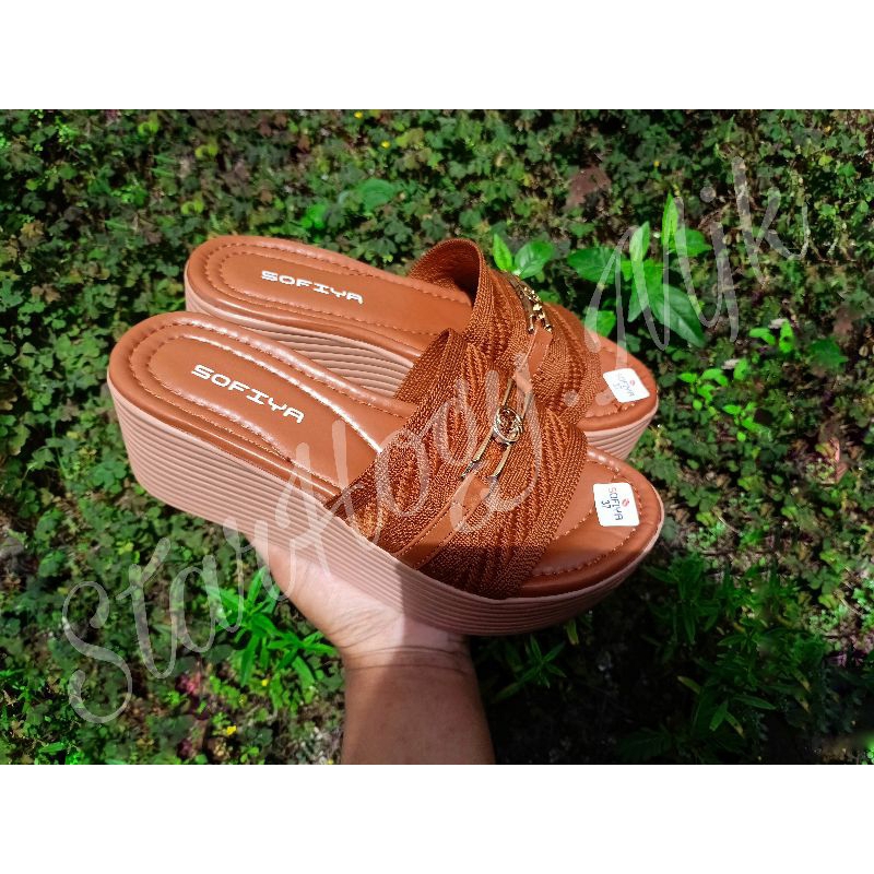 Sandal sofiya wedges rajut hak tinggi