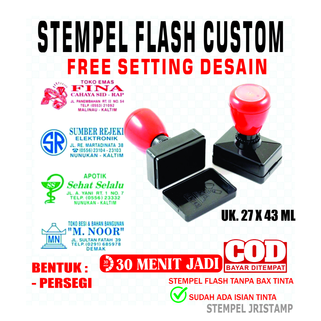

Stempel Custom Desain / Stempel Logo / Stempel flash isi ulang / 27 x 43 ml