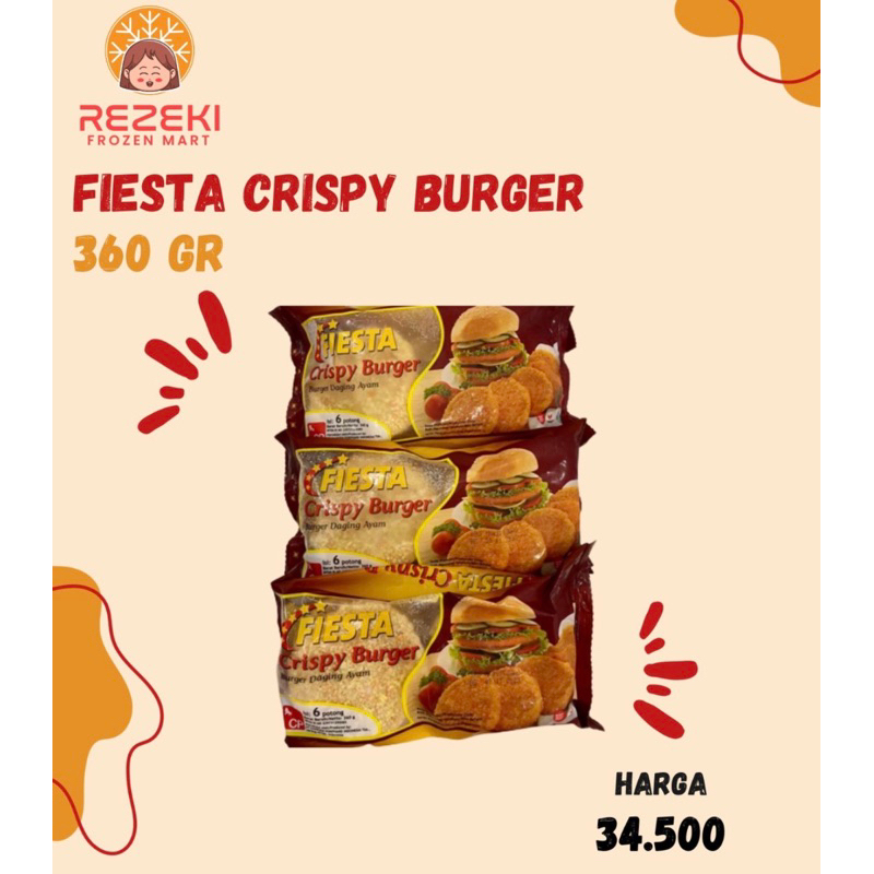 

Fiesta Crispy Burger 360 Gr | Daging Burger Ayam Krispi | Frozen Food Murah