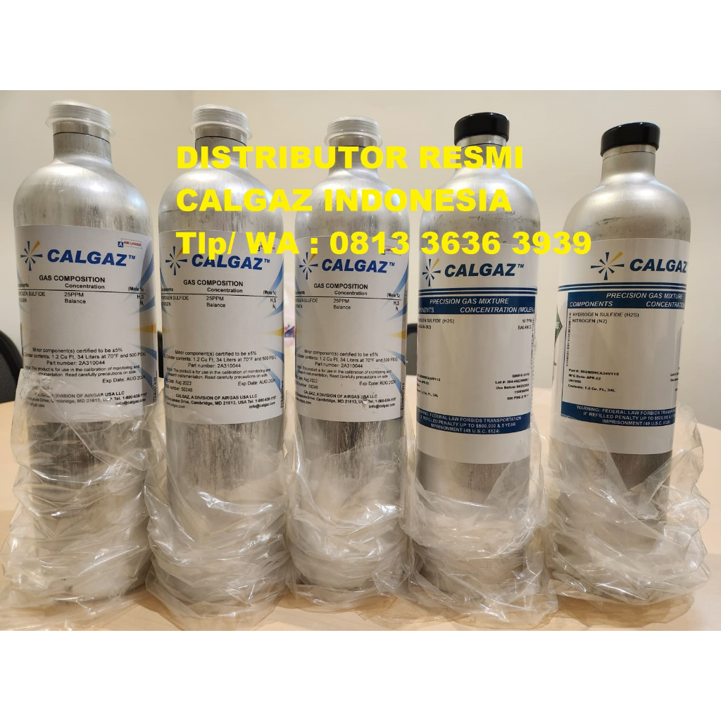 Tabung Gas Kalibrasi CALGAZ 34 Liter Hydrogen Sulfide 25 PPM