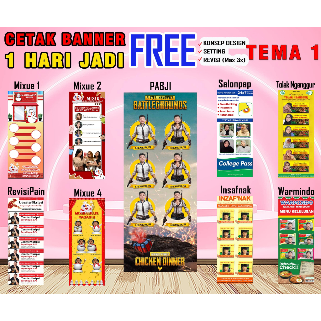 Cetak Banner Wisuda Sidang Skripsi Kelulusan Graduation + Tiang X Baner Banner