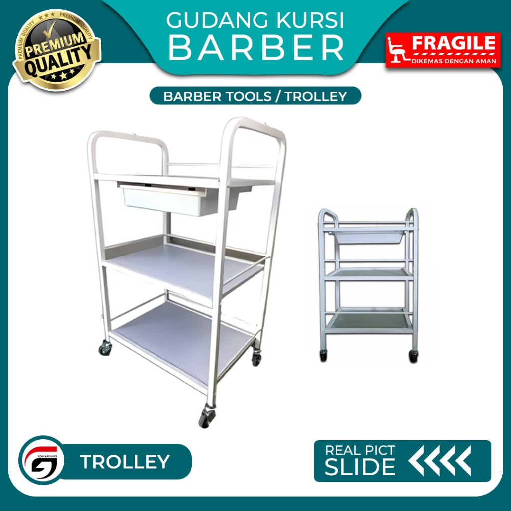 Trolley Clipper Putih Alas Kaca Rak Alat Cukur Barber Troli Salon Storage Pangkas Rambut