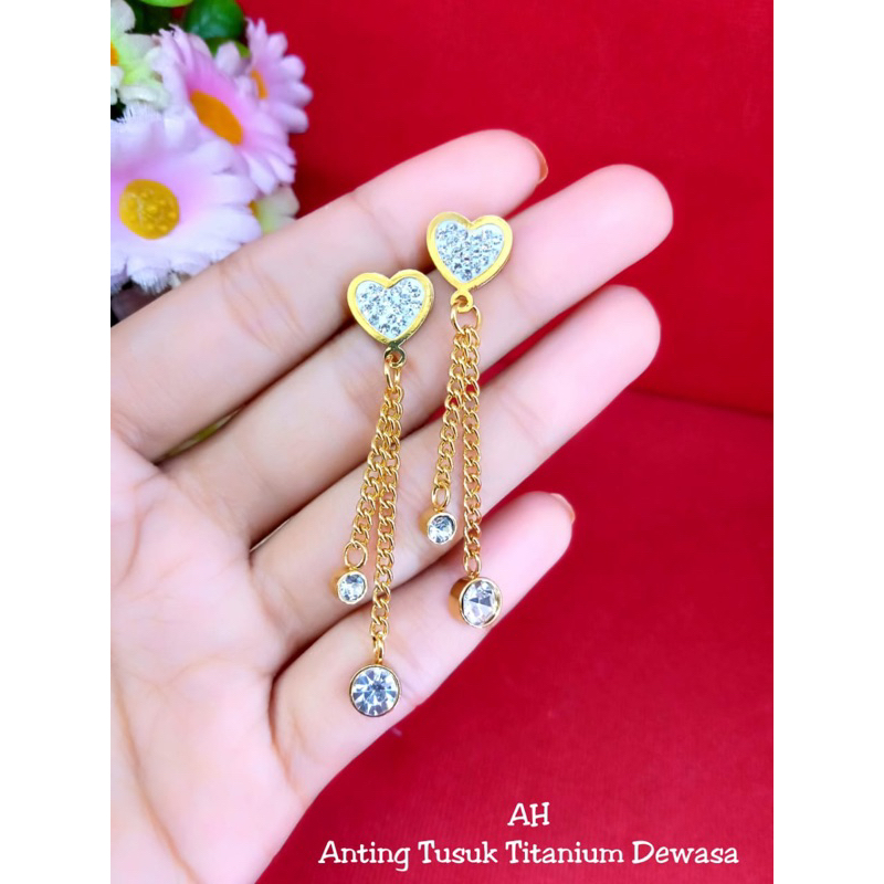 anting titanium tusuk motif panjang cewek fashion