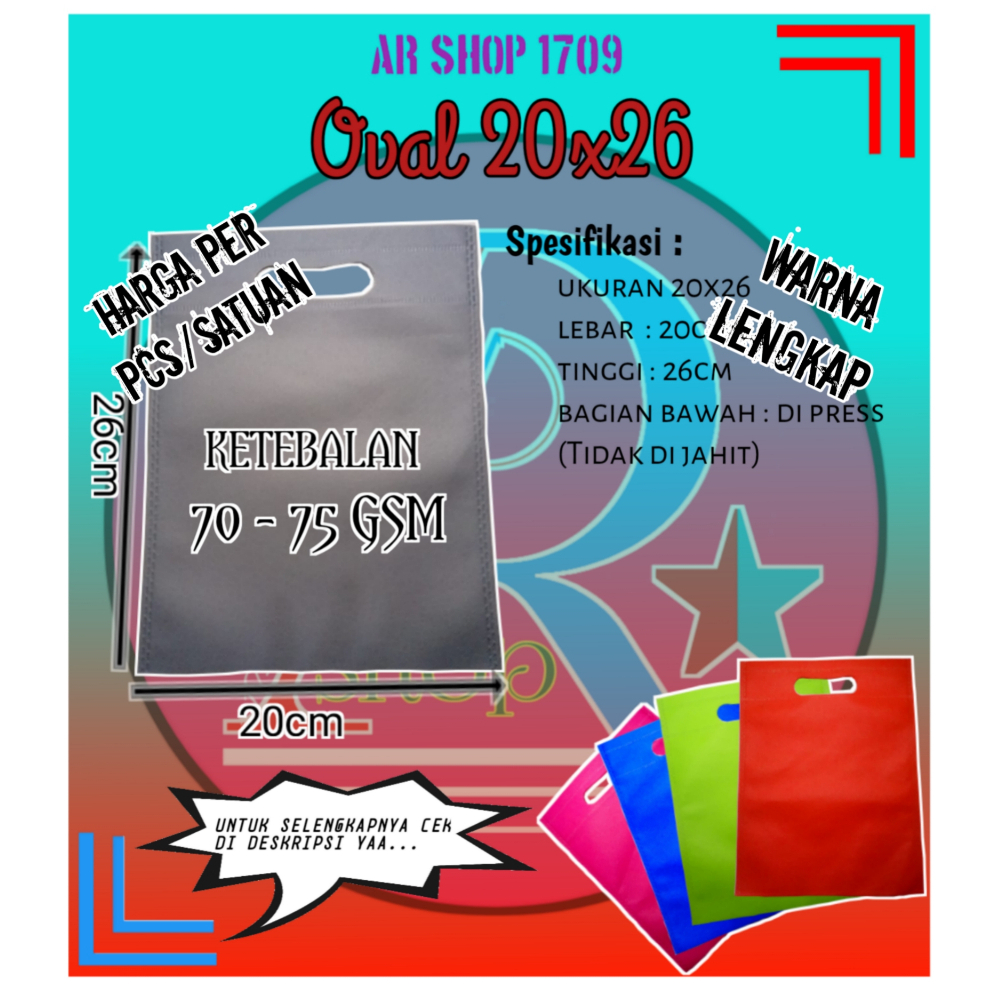 

Tas Spundbond | Goodie Bag | Model Pegangan Oval 20x26 Ketebalan 70 -75 GSM