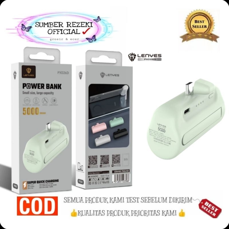 SR - Power Bank Lenyes 5000MAH PX026D Colokan Type C Fast Charging Portable / Power Bank Lenyes 5000