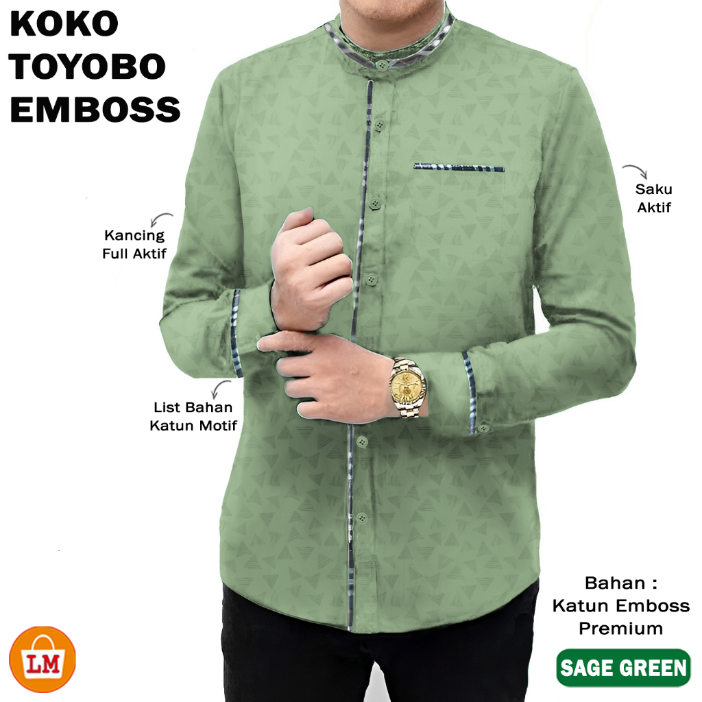 Baju Koko Pria Muslim TOYOBO MICRO Katun Lengan Panjang Ukuran M L XL XXL XXXL / 22845 Bahan Lembut 