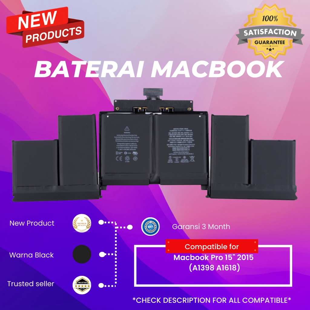 Baterai Laptop APPLE Macbook A1398, A1618