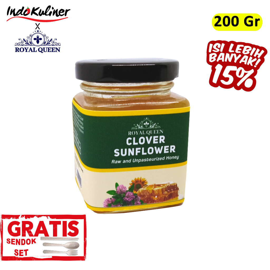 

Indokuliner Madu Clover Plus Sun Flower Honey Blend Royal Queen 200 Gram ASLI