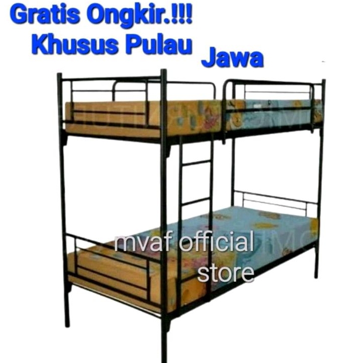 Diskon Dipan single susun besi loftbed Ranjang Tingkat Atas kaki pipa bulat kuat murah