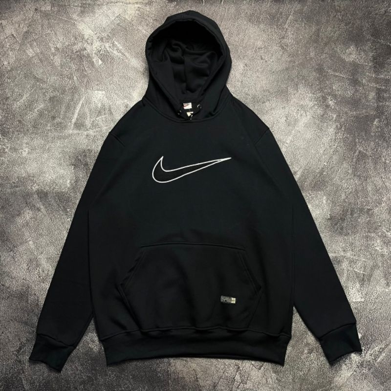 Jaket Hoodie Nike Big Swoosh Logo Bordir Hitam Premium Fulltag