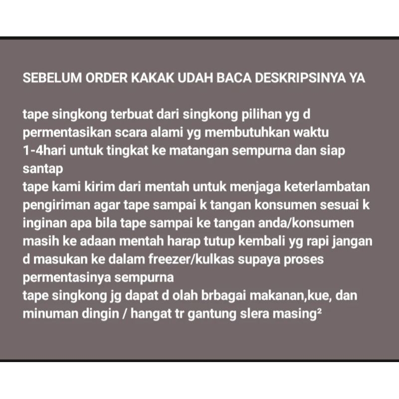 

Nafariz724 Singkong Tape Mentega Manis & Legit 1Kg Bersih