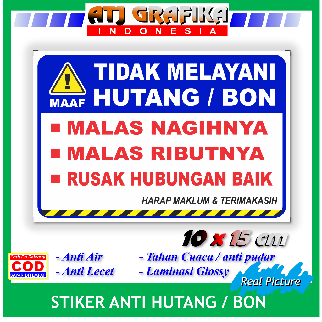 

Stiker premium dilarang hutang Anti bon sticker warung toko tidak terima bon wajib bayar cash