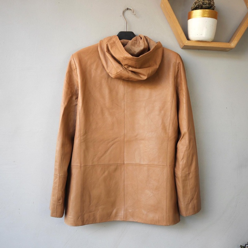 Jaket kulit asli slim hoodie hudi topi Pl bekas preloved second Leather jacket