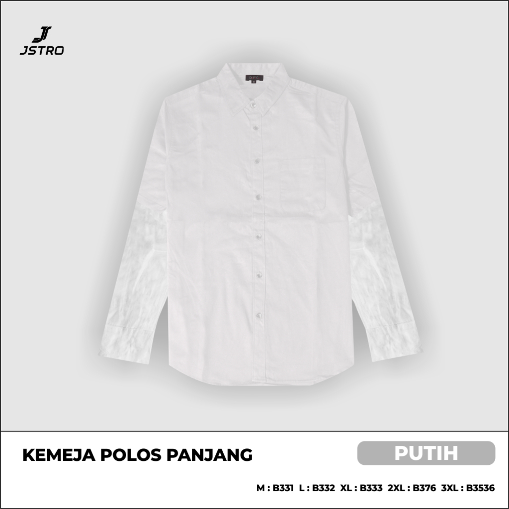 Jstro Kemeja Polos  Lengan Panjang Putih Formal