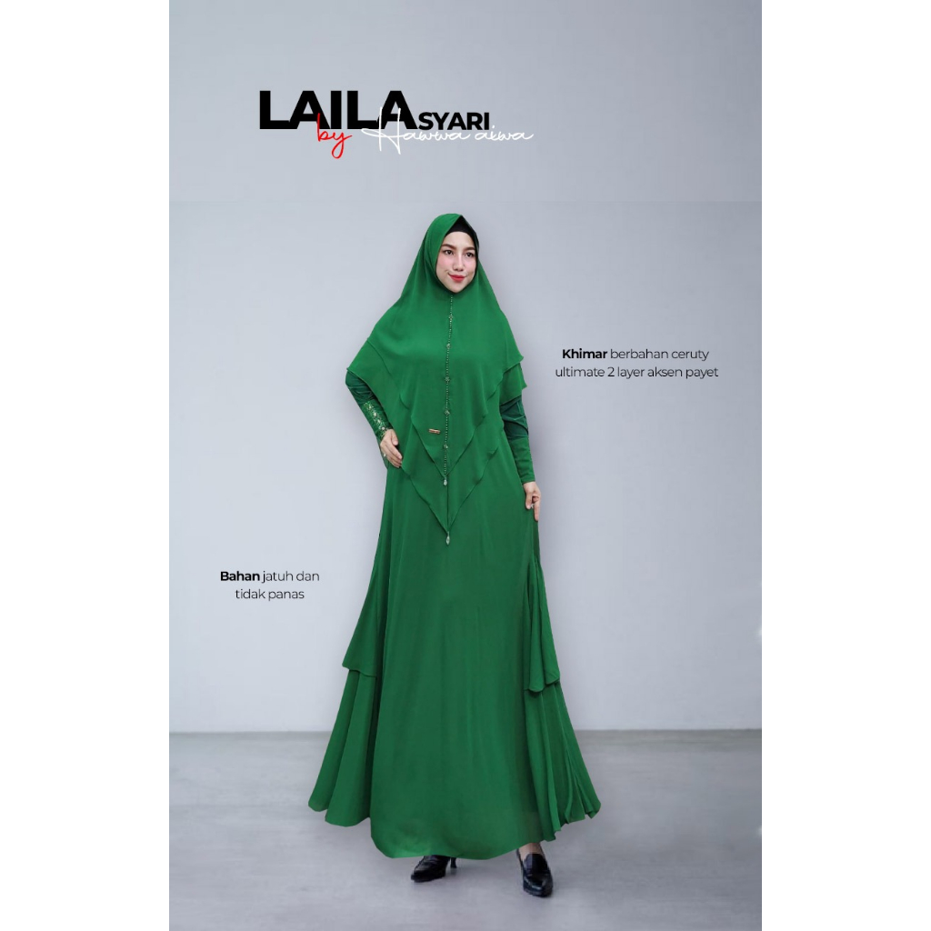 GAMIS SYARI LAILA SYARI BY HAWWA AIWA2  PLUS KHIMAR UKURAN  ALLSIZE BAHAN CERUTY BABYDOLL TERBARU