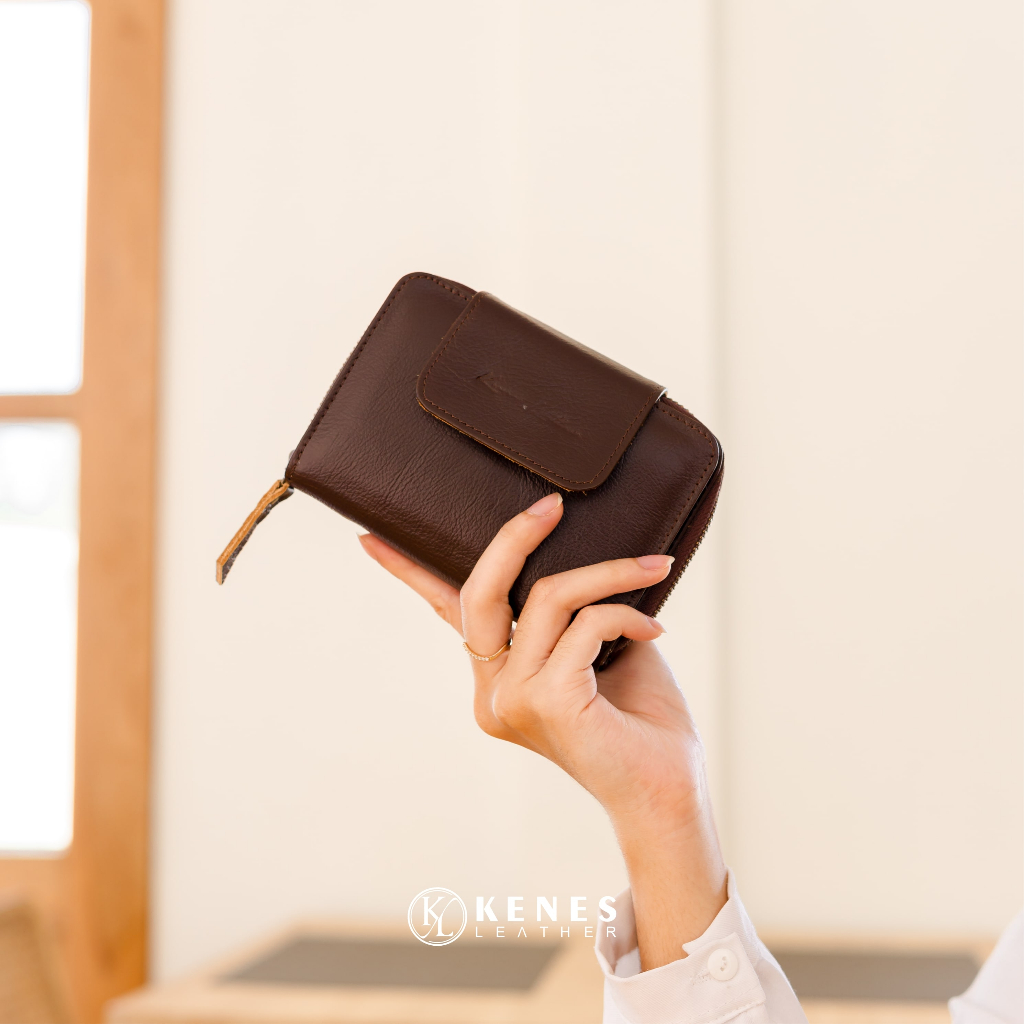 Kenes Leather Dompet Kartu Wanita Kulit Asli MINI MOM Polos - Free Gravir Nama