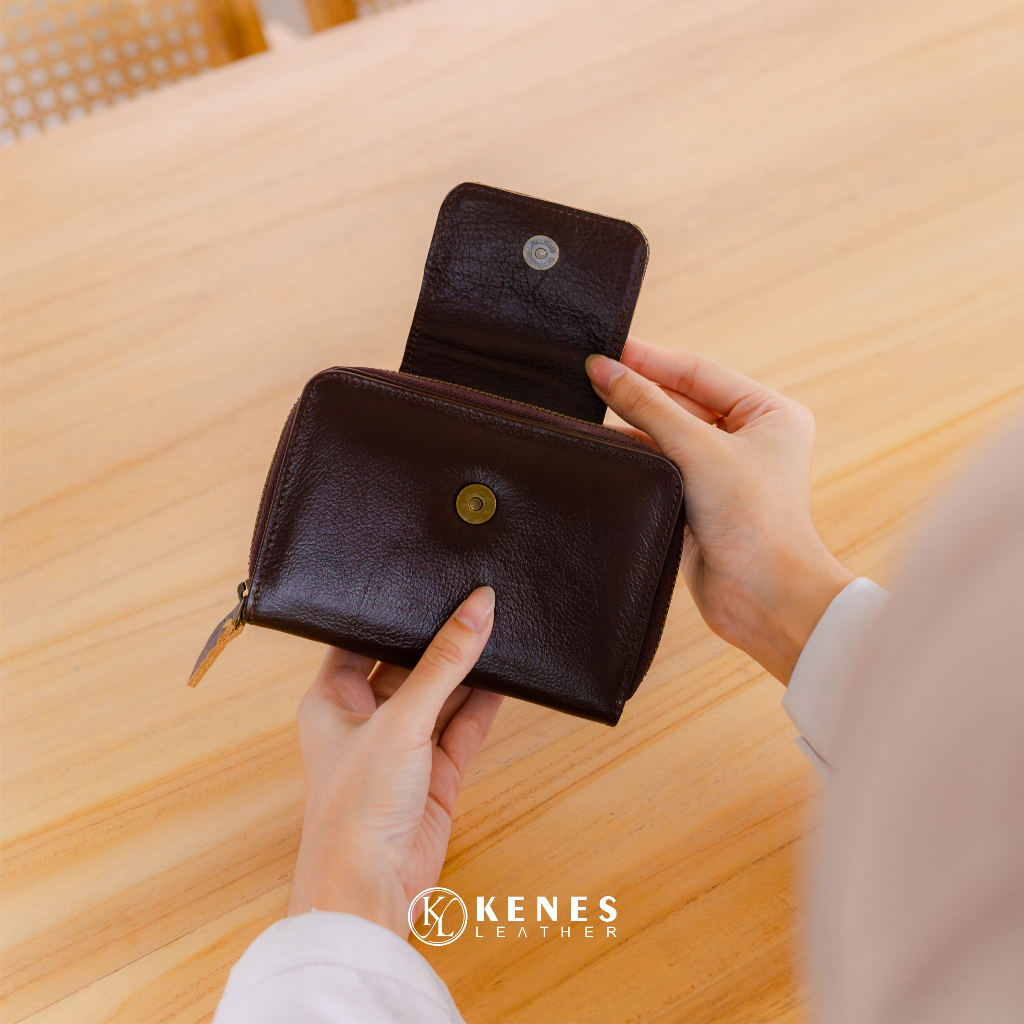 Kenes Leather Dompet Kartu Wanita Kulit Asli MINI MOM Polos - Free Gravir Nama