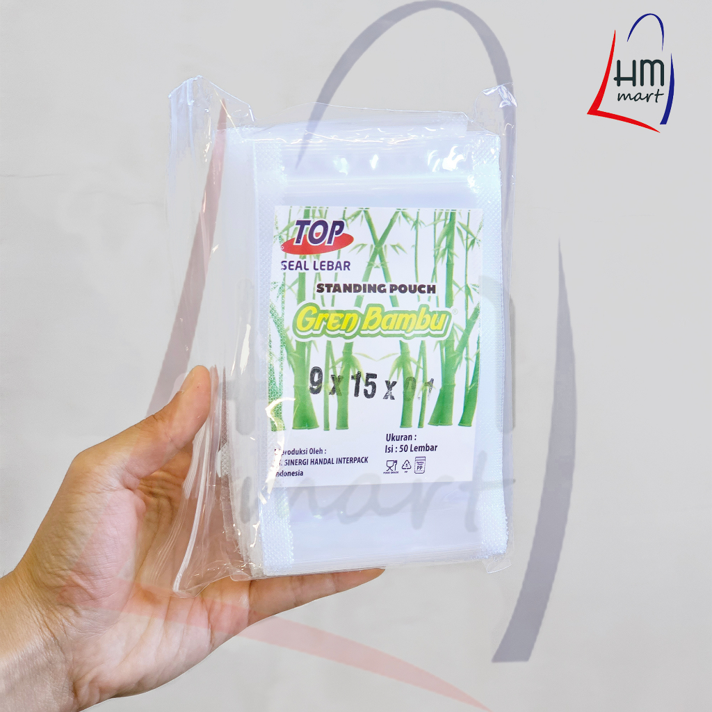 Standing Pouch 9x15 Gren Bambu Seal Lebar/ Double Seal