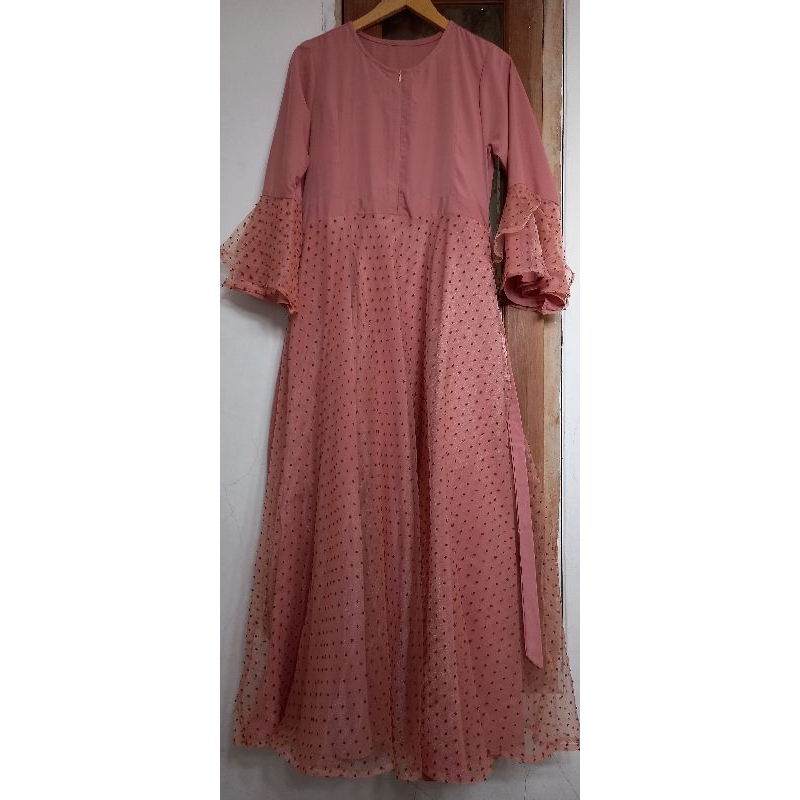 preloved dress Pesta muslim/dress organza dot/gamis pesta/gamis wolfis