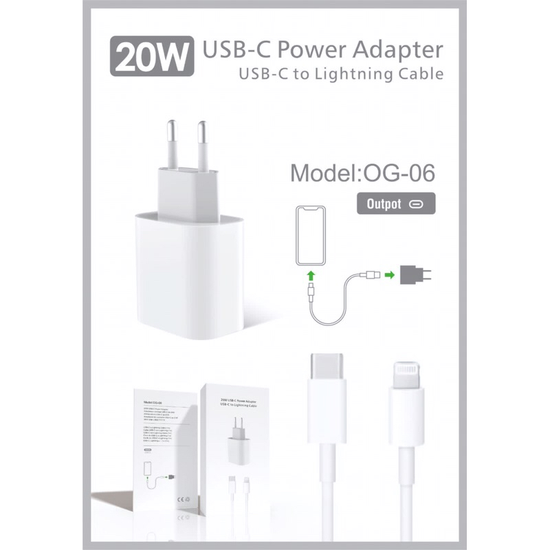 Charger Iphone Murni 20W Ori OG-06 Colokan USB Type C to Ligthning