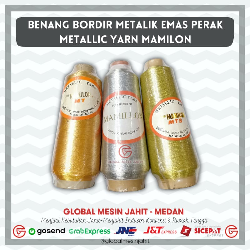 Benang Bordir Metalik Emas Muda Emas Tua Perak Metallic Yarn Mamilon