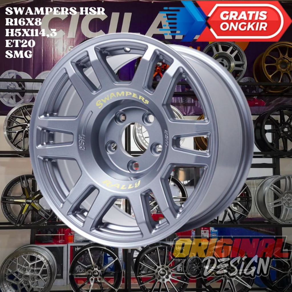 Velg Mobil Ring 16 HSR SWAMPERS R16 LEBAR 8 LOBANG 5 ET20 MATT GREY