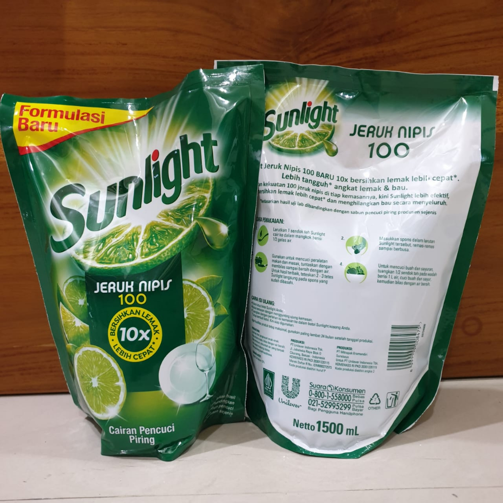 Sunlight Jeruk Nipis 100 1500ml Sabun Cuci Piring Bersihkan Lemak Lebih Cepat