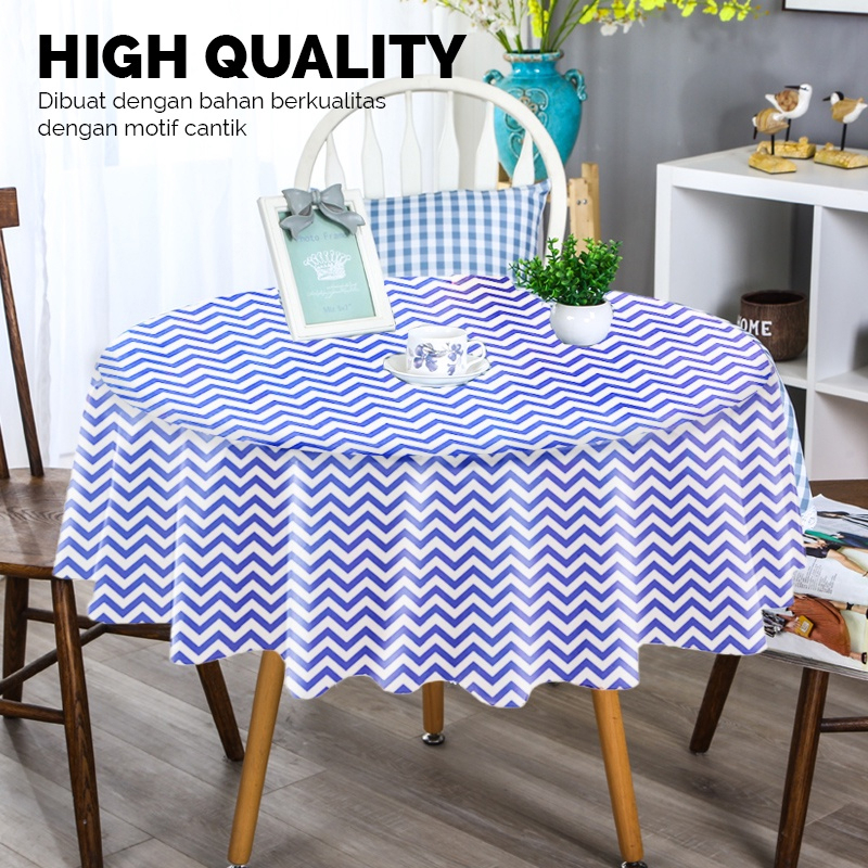 Taplak Meja Makan Bulat R152cm Besar Ruang Tamu Anti Air Alas PVC Cover Meja Bundar