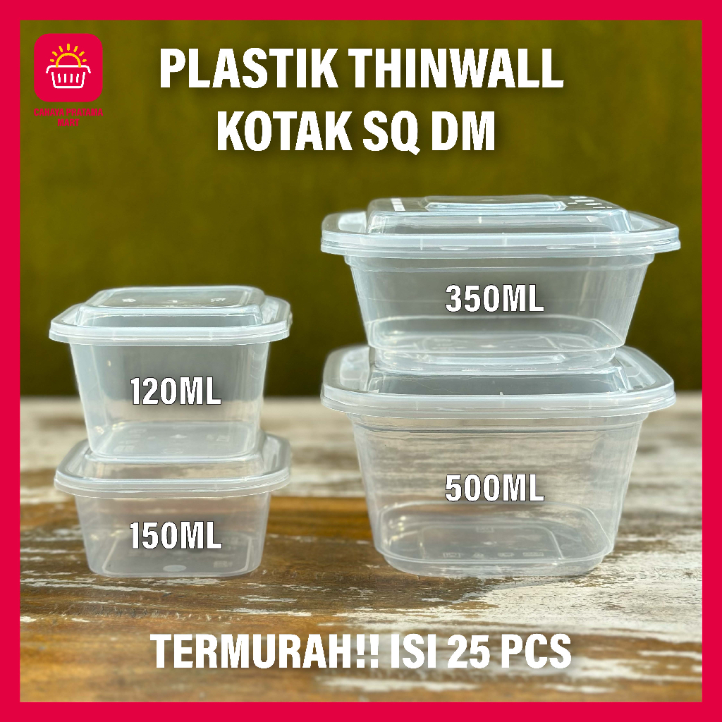 Thinwall Square mini Kotak Makan Plastik Persegi KECIL 120 ML 150ML 350ML 500MLSemua Ukuran THINWALL