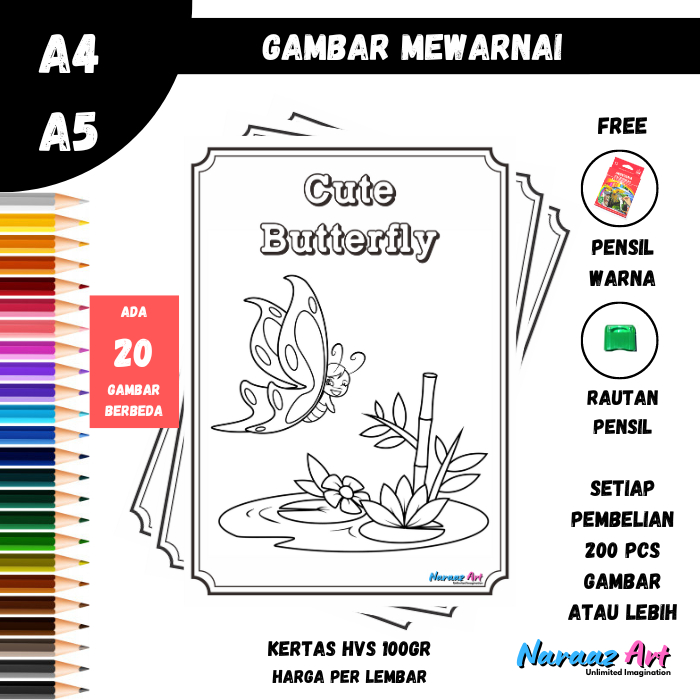 

Gambar Mewarnai Kartun Kupu Kupu Lucu Gambar Sketsa Bukan Buku TK SD A4 A5 Cute Butterfly HVS 100gam