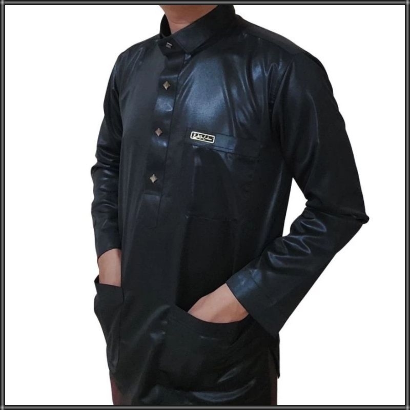 Koko Hitam Baju Koko Pria Lengan Panjang Motif Polos Dewasa Premium