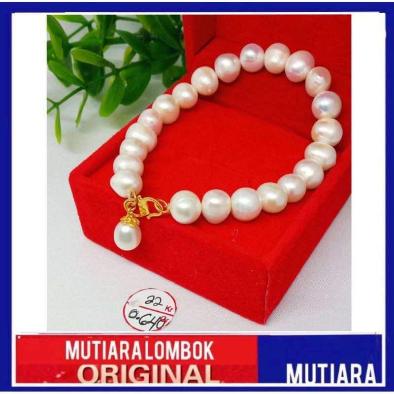 gelang emas 22 karat kadar 91.6 mutiara air tawar asli pashion wanita model cantik bersertifikat