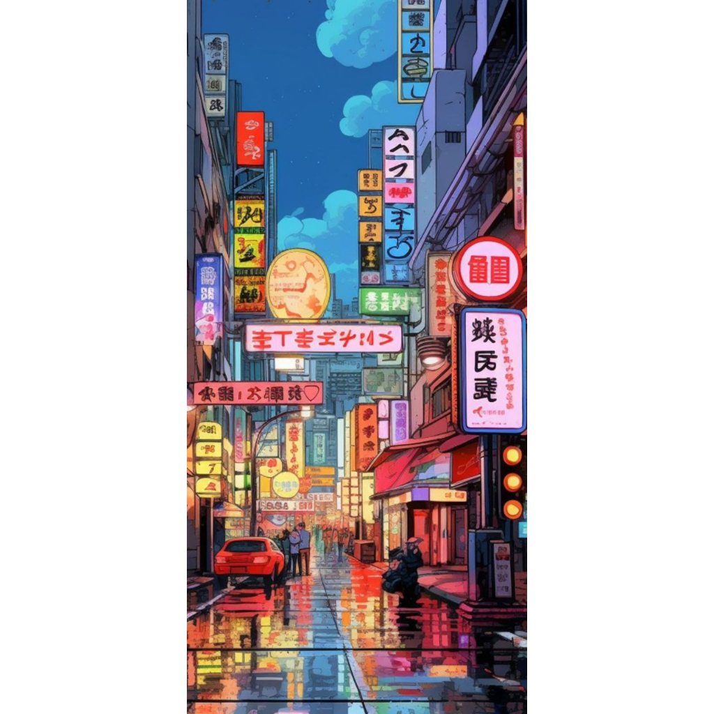 LUKISAN CUSTOM URBAN CITY DAN LAMPU NEON