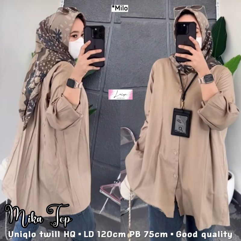 Atasan kemeja wanita jumbo mika uniqlo twill ori laiqa