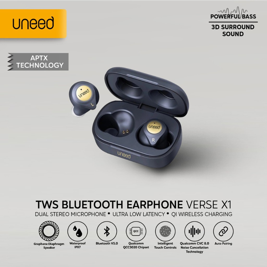 UNEED TWS Bluetooth Earphone Qualcomm Verse X1 TWS Aptx
