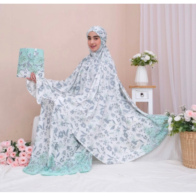 MUKENA BALI MOTIF BUNGA  BAHAN KATUN RAYON
