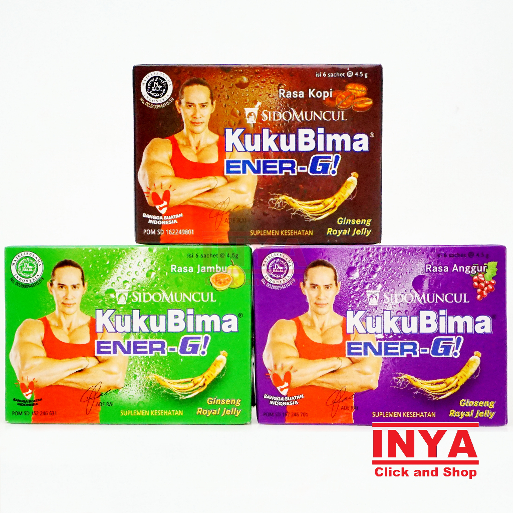 

Kuku Bima Ener-G Gingseng Royal Jelly Rasa Kopi, Anggur & Jambu Box - Minuman Energi Bubuk - Energy Drink Powder