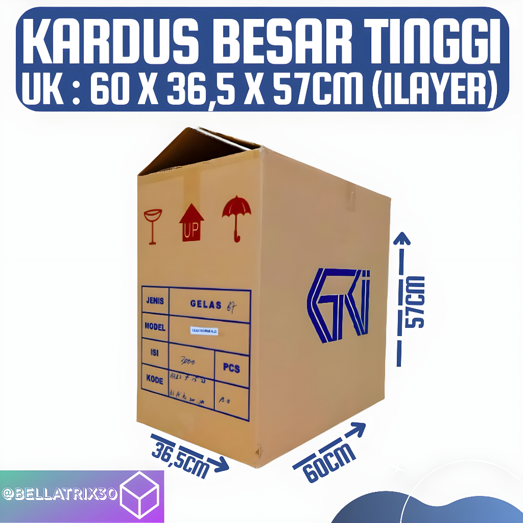 

Kardus Bekas Jumbo Packing Penyimpanan Pindahan 1 Ply Ukuran 60 x 36,5 x 57 cm