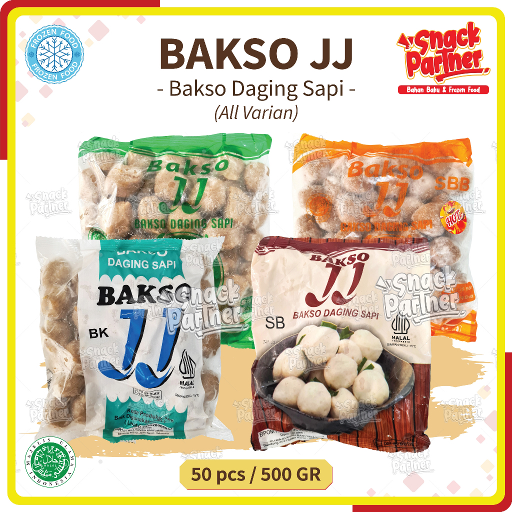 

BAKSO JJ Daging Sapi 50 PCS / 500 GR - Original SB Premium Urat Pedas HOT - FROZEN FOOD - Baso Pentol Kecil Mini Halus Kasar