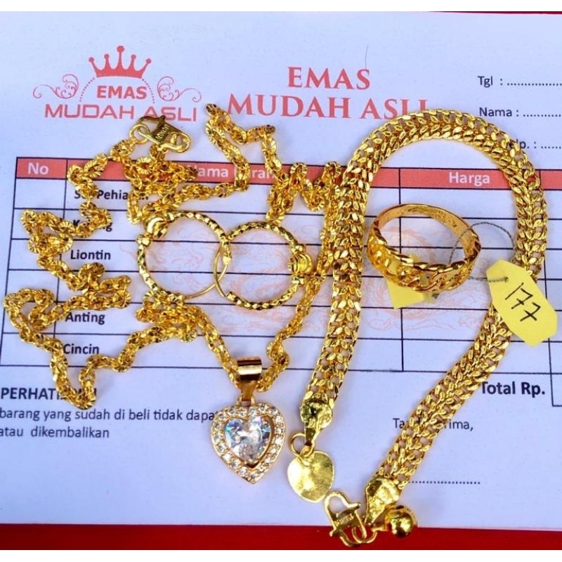 asesoris set kalung gelang asli emas 24k dapar surat