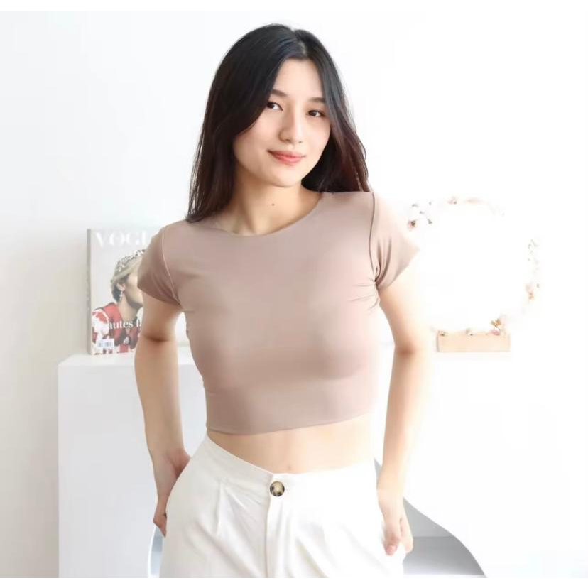 Crop Top Siera Baju Kaos Atasan Wanita Cewek Perempuan Dewasa Remaja Abg Model Pendek Bahan Rib Teba