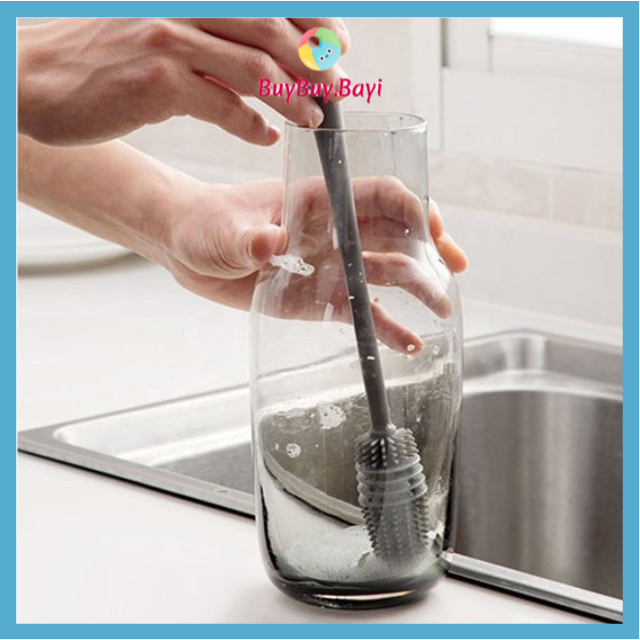 Sikat Botol Silikon Gagang panjang/Sikat pembersih botol susu