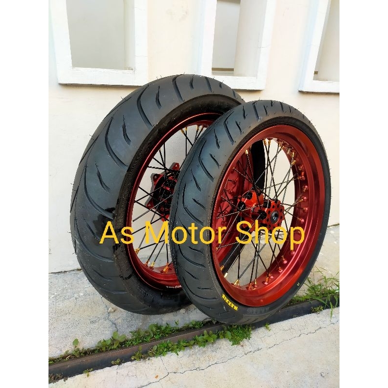 Velg set super moto Crf 150 rossi 250 300 ring 17 tromol set two tone plus ban maxxis Zeneos siap pa